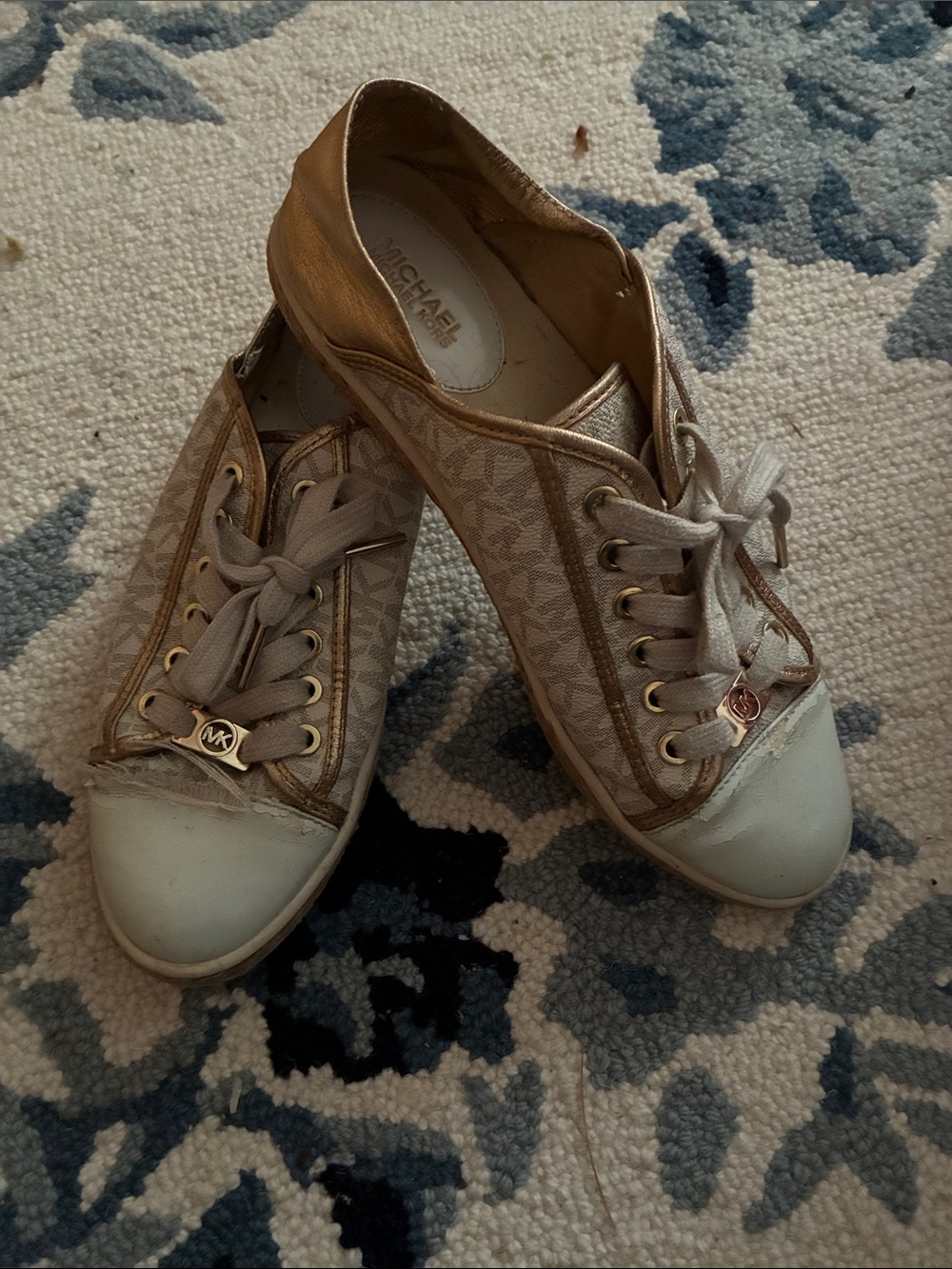TLC - Michael Kors Tan and Gold Logo Leather Lace-Up Sneakers